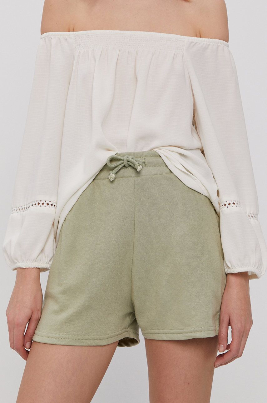 Haily's Pantaloni scurti femei, culoarea verde, material neted, medium waist
