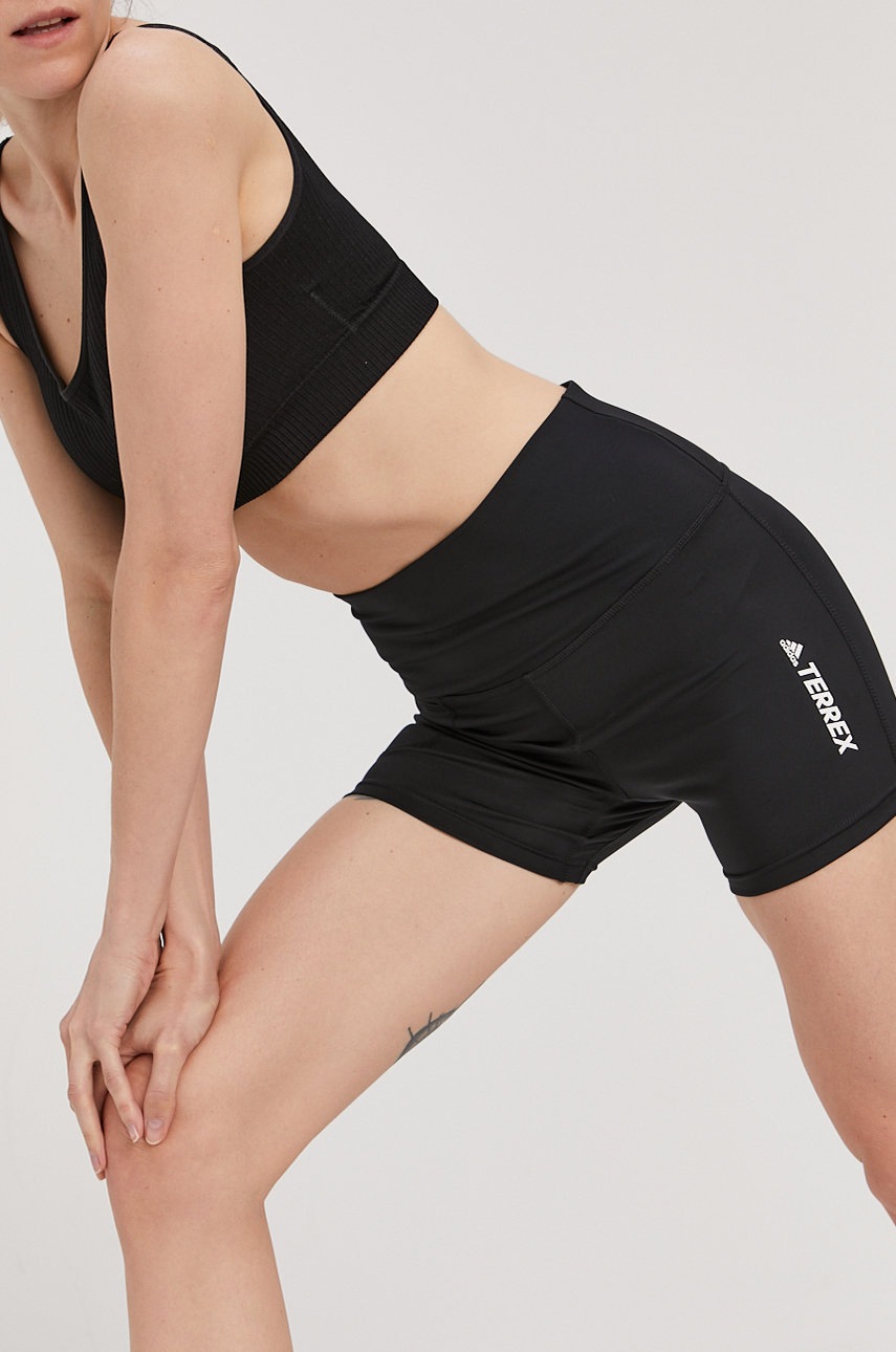 Levně Kraťasy adidas Performance GQ1369 dámské, černá barva, s potiskem, high waist