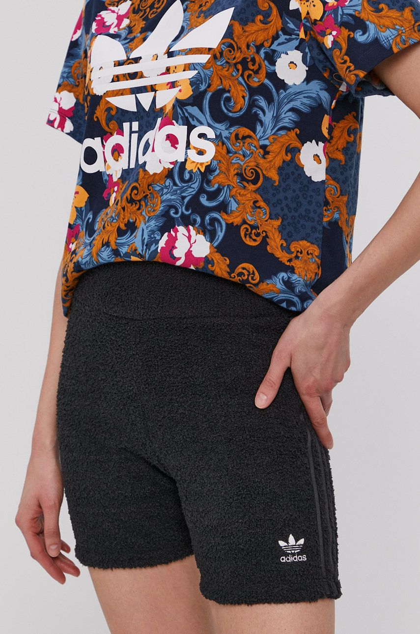 Adidas Originals Pantaloni scurti femei, culoarea negru, material neted, high waist