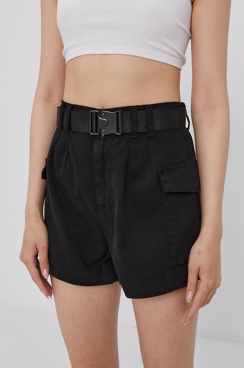 Tally Weijl Pantaloni scurți femei, culoarea negru, material neted, high waist answear imagine noua