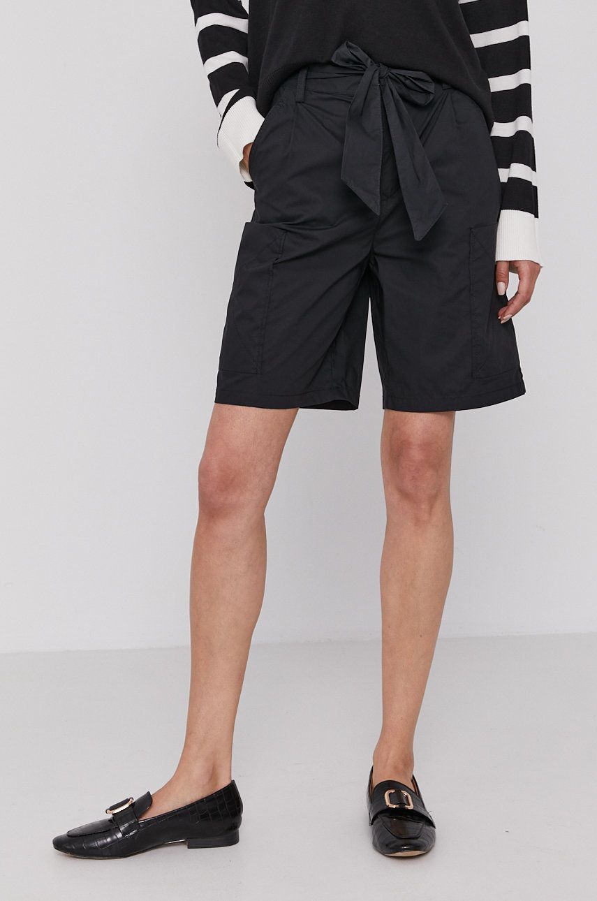 United Colors of Benetton Pantaloni scurți femei, culoarea negru, material neted, high waist