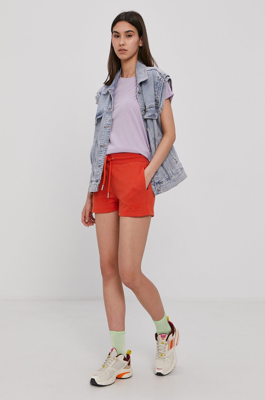 

Шорты Superdry женские цвет оранжевый гладкие средняя посадка
