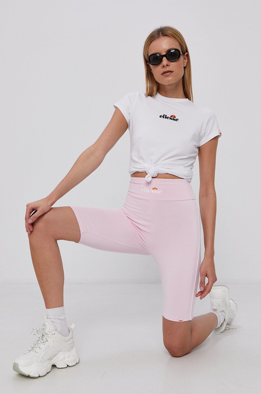 Ellesse Pantaloni Scurti Femei, Culoarea Roz, Material Neted, High Waist