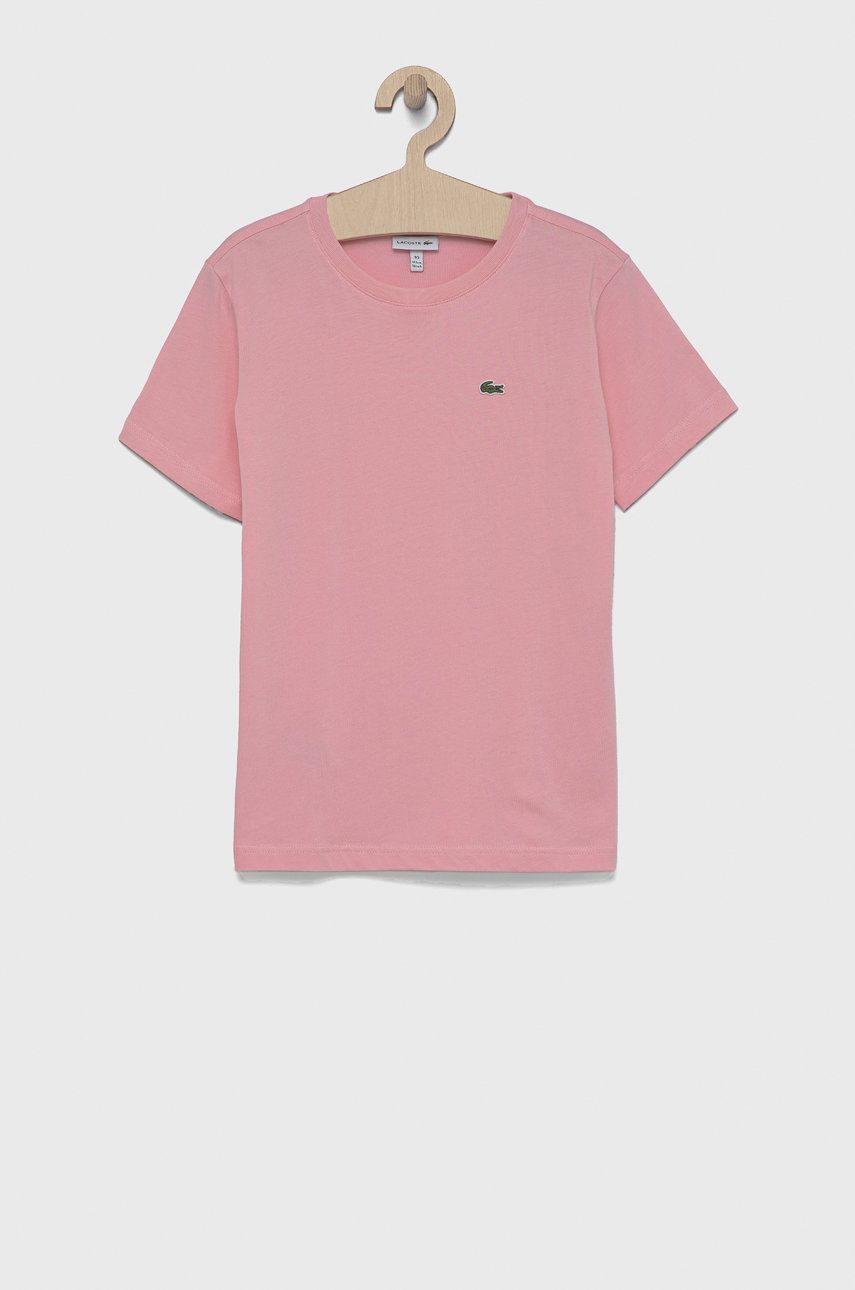 Lacoste t-shirt bawełniany dziecięcy kolor różowy gładki