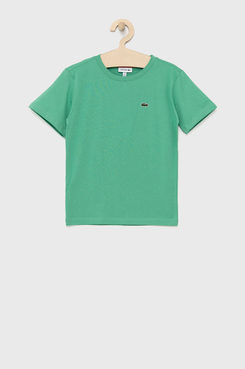 Lacoste tricou de bumbac pentru copii culoarea verde, neted