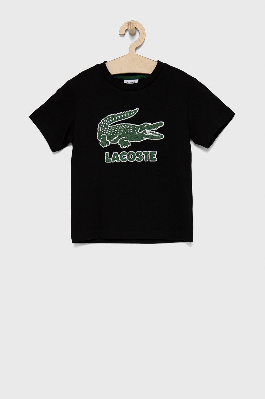Lacoste tricou copii culoarea negru, cu imprimeu