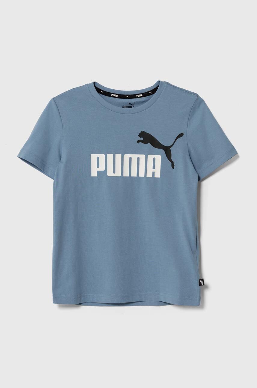 

Детска памучна тениска Puma в черно с принт, Син