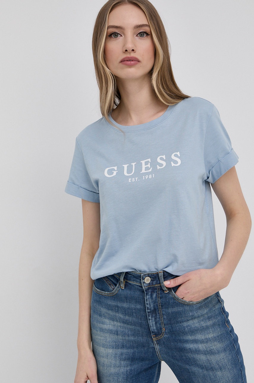 

Памучна тениска Guess, Син