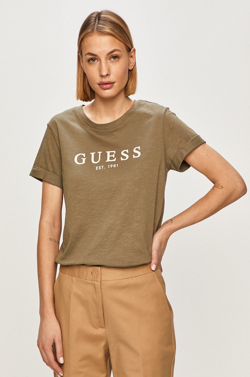 

Памучна тениска Guess в зелено, Зелен