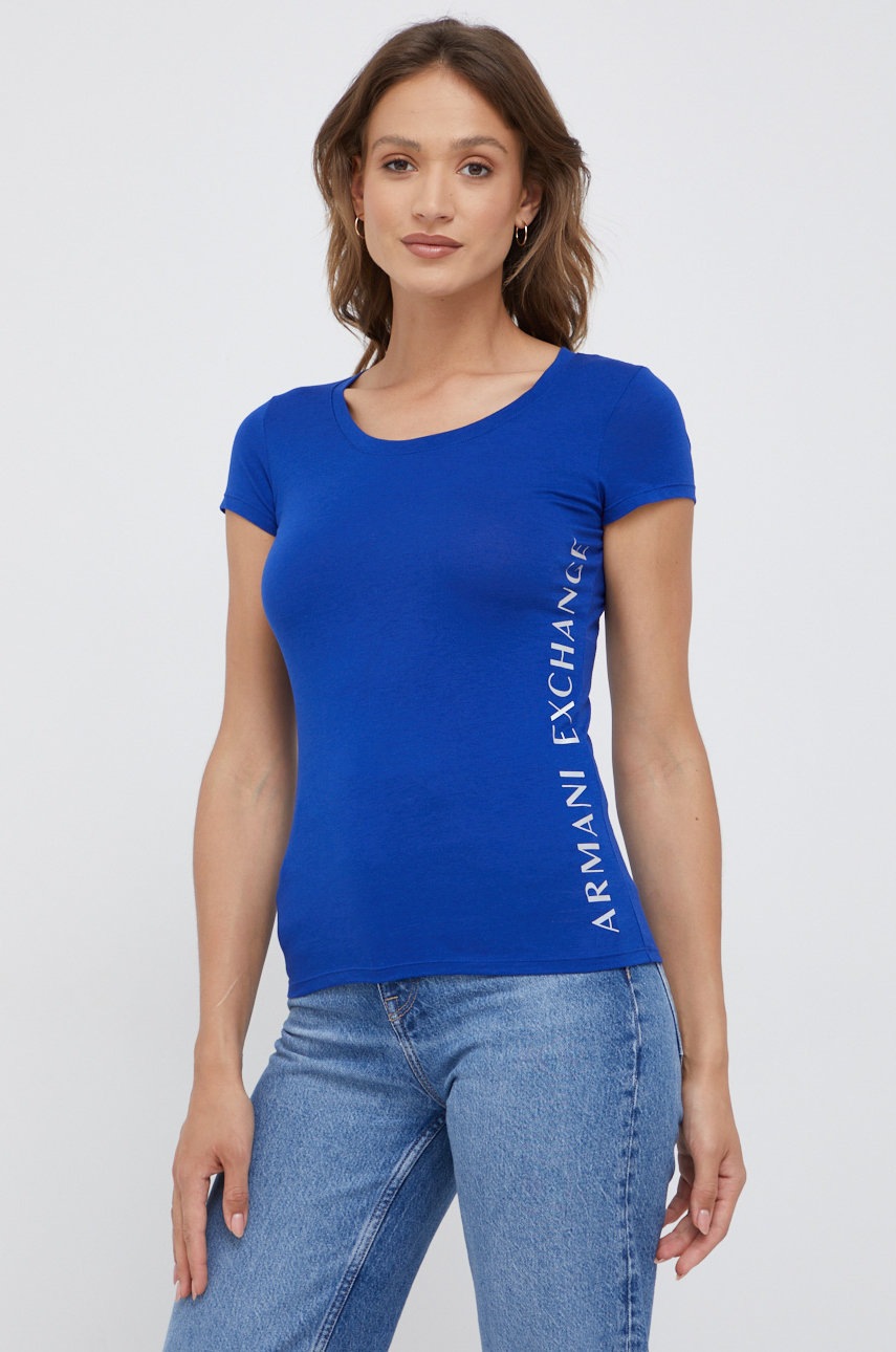 

Тениска Armani Exchange дамска в тъмносиньо, Тъмносин