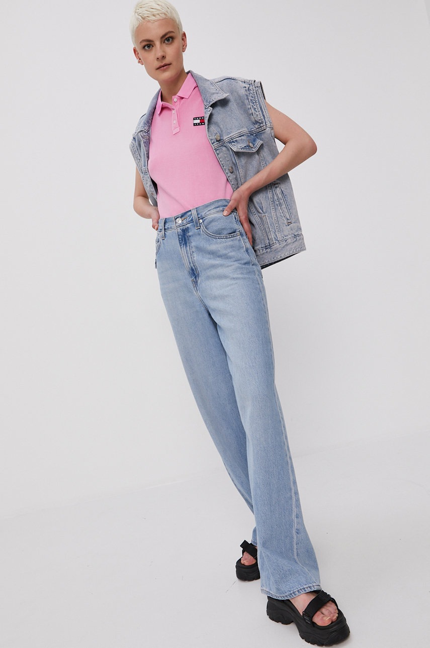 

Топ Tommy Jeans женский цвет фиолетовый с воротником