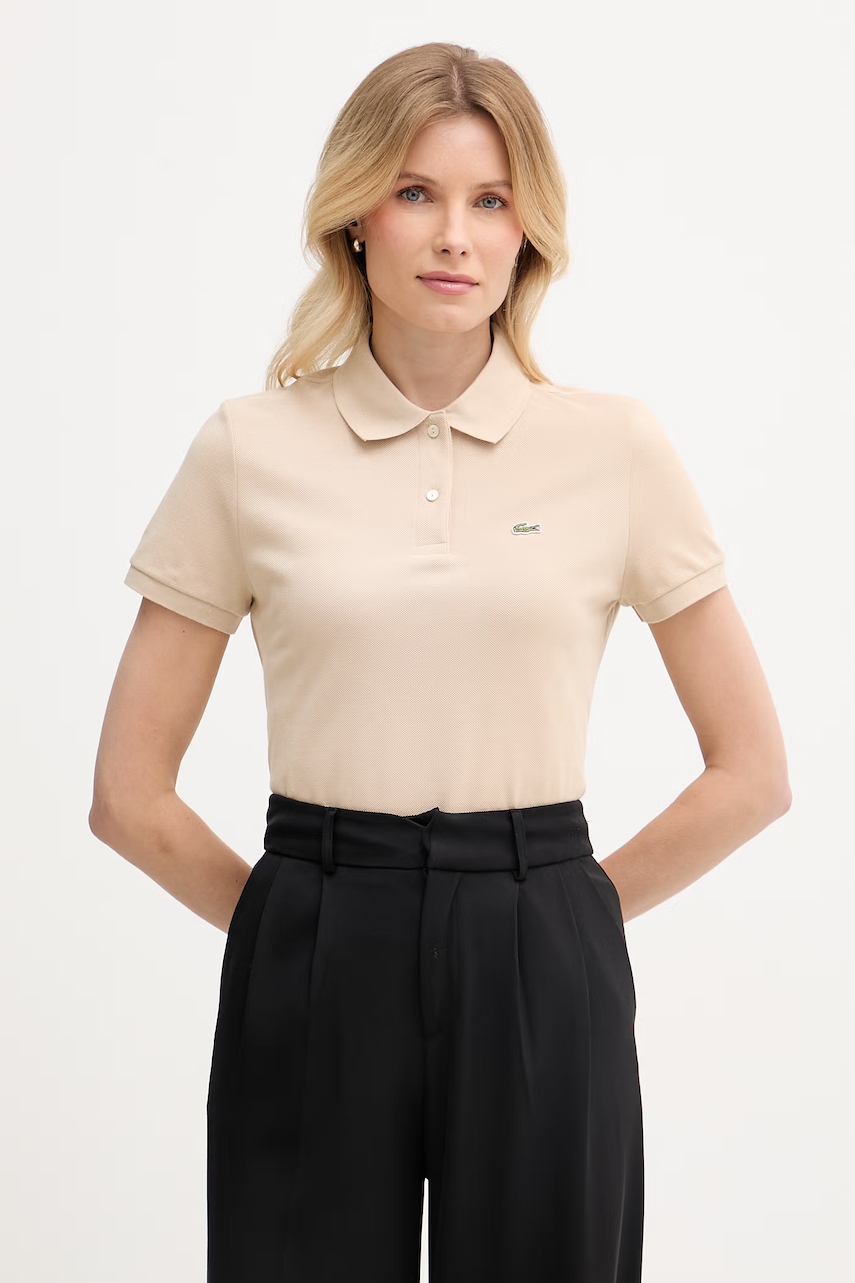 Lacoste polo damskie bawełniane beżowe PF7839