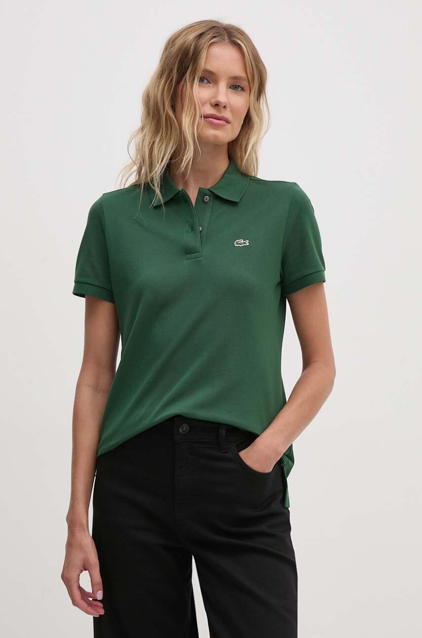 

Памучна тениска Lacoste в зелено с яка, Зелен