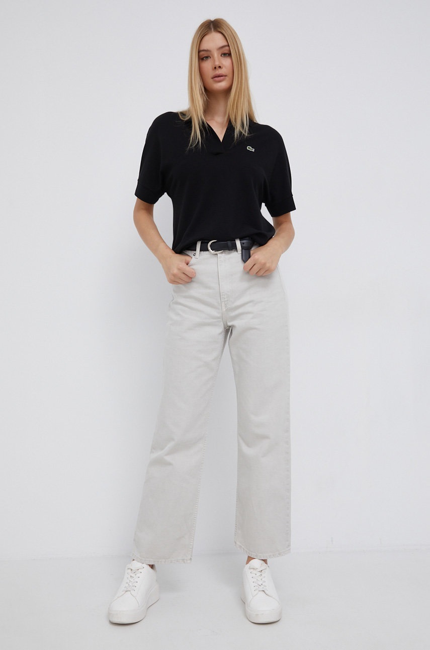 

Футболка Lacoste женский цвет чёрный с воротником