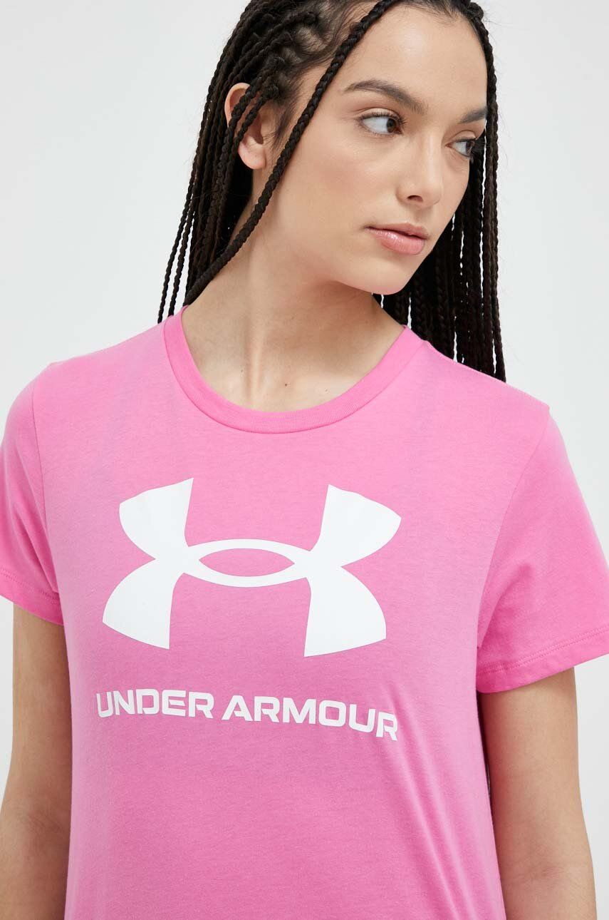 Tričko Under Armour růžová barva - růžová - 60 % Bavlna