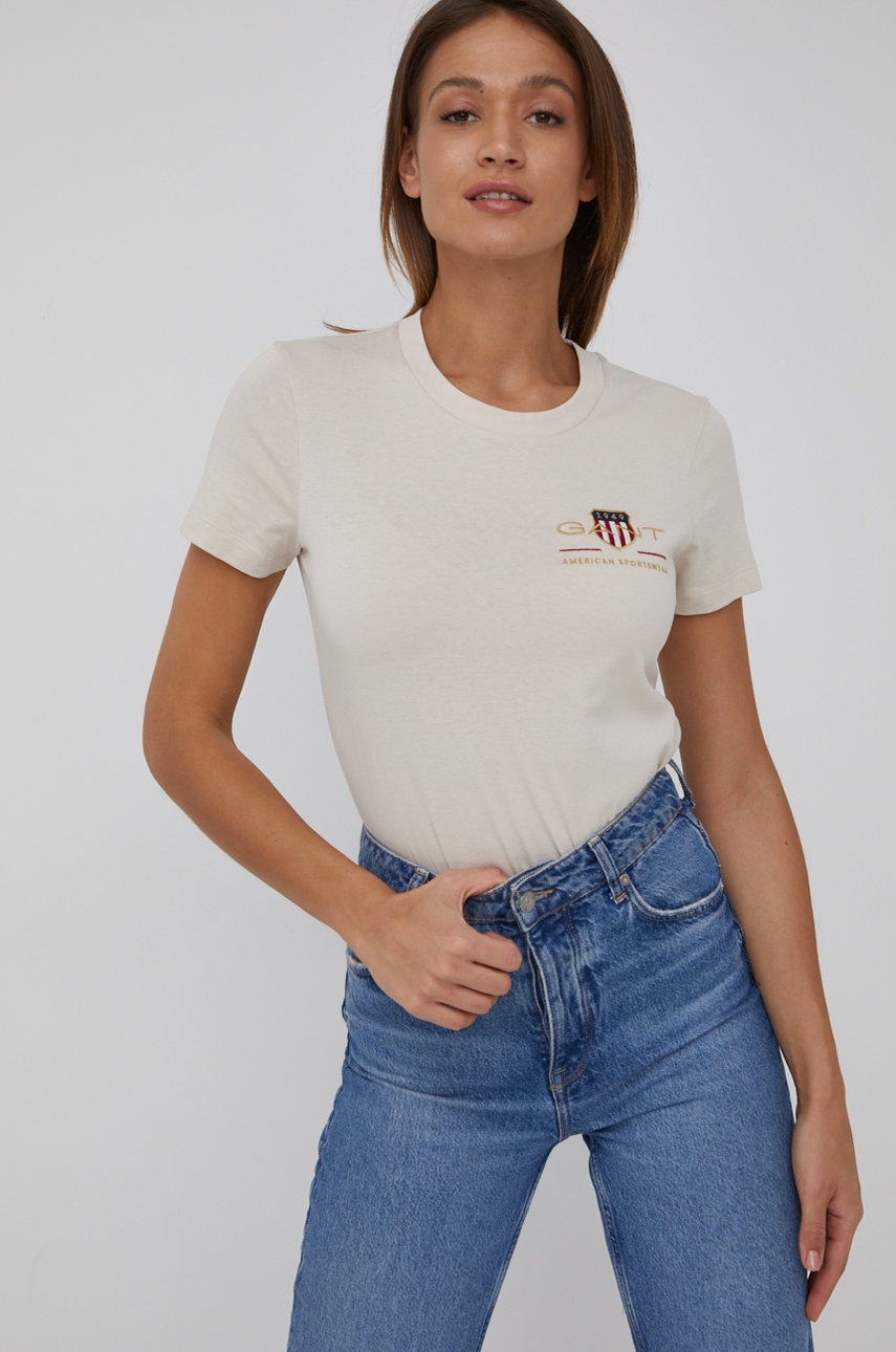 

Тениска Gant дамски в тъмносиньо, Бежов