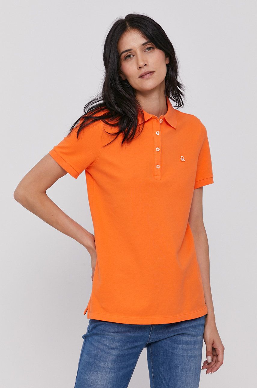 United Colors of Benetton Tricou femei, culoarea portocaliu, cu guler ANSWEAR ANSWEAR