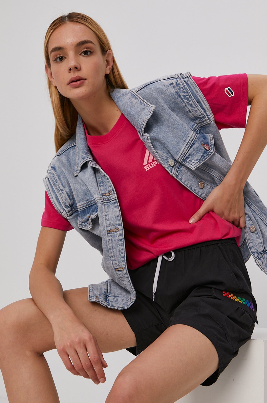 

Хлопковая футболка Superdry цвет розовый