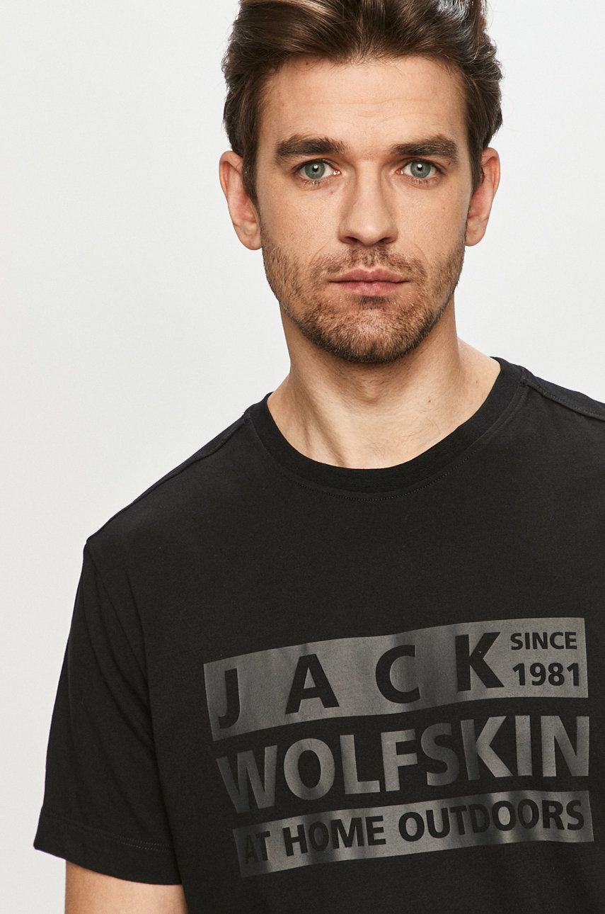 Jack Wolfskin T-shirt męski kolor czarny z nadrukiem