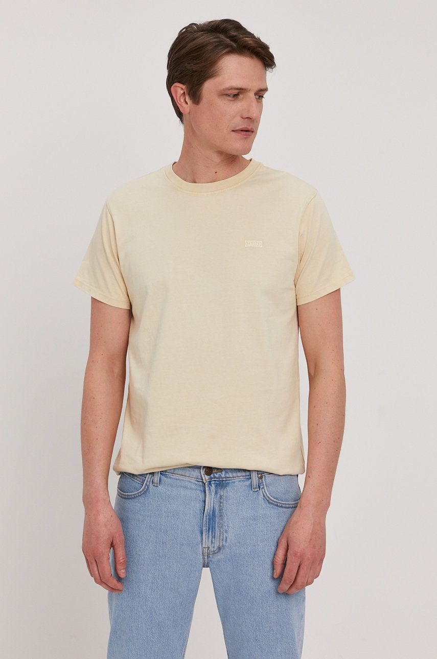 Guess T-shirt męski kolor żółty gładki