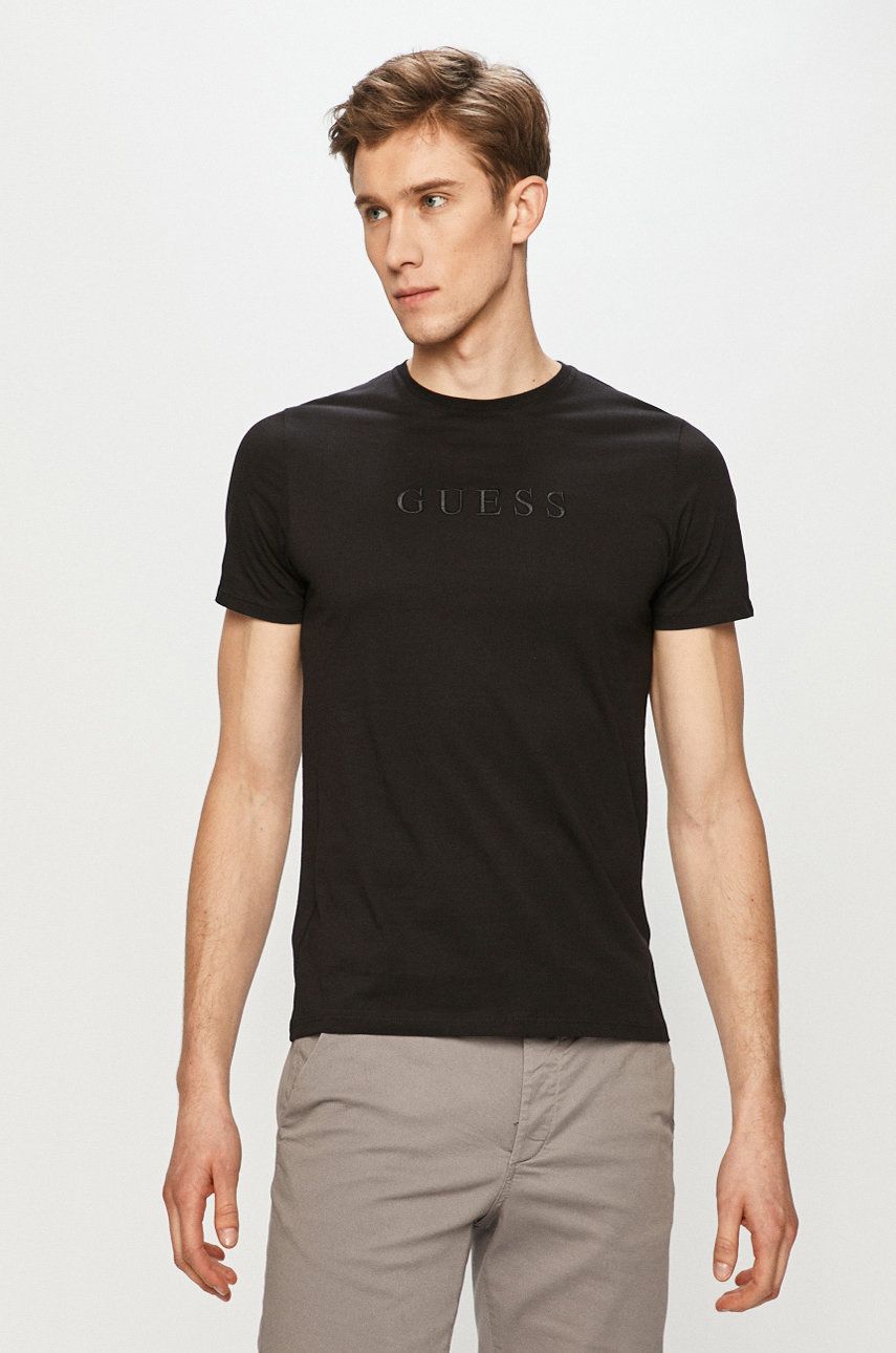 Guess T-shirt bawełniany kolor czarny z aplikacją