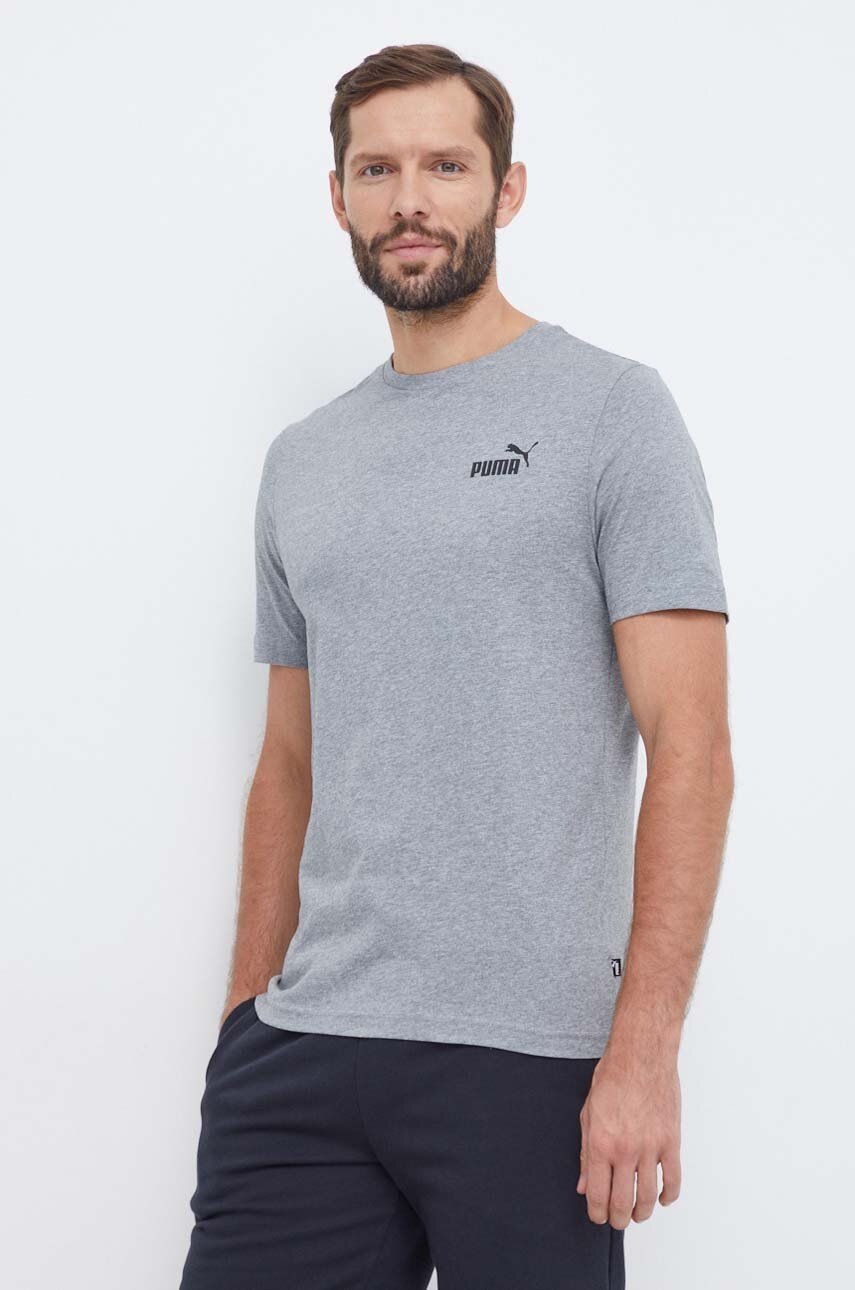 Puma tricou din bumbac barbati, culoarea gri, neted