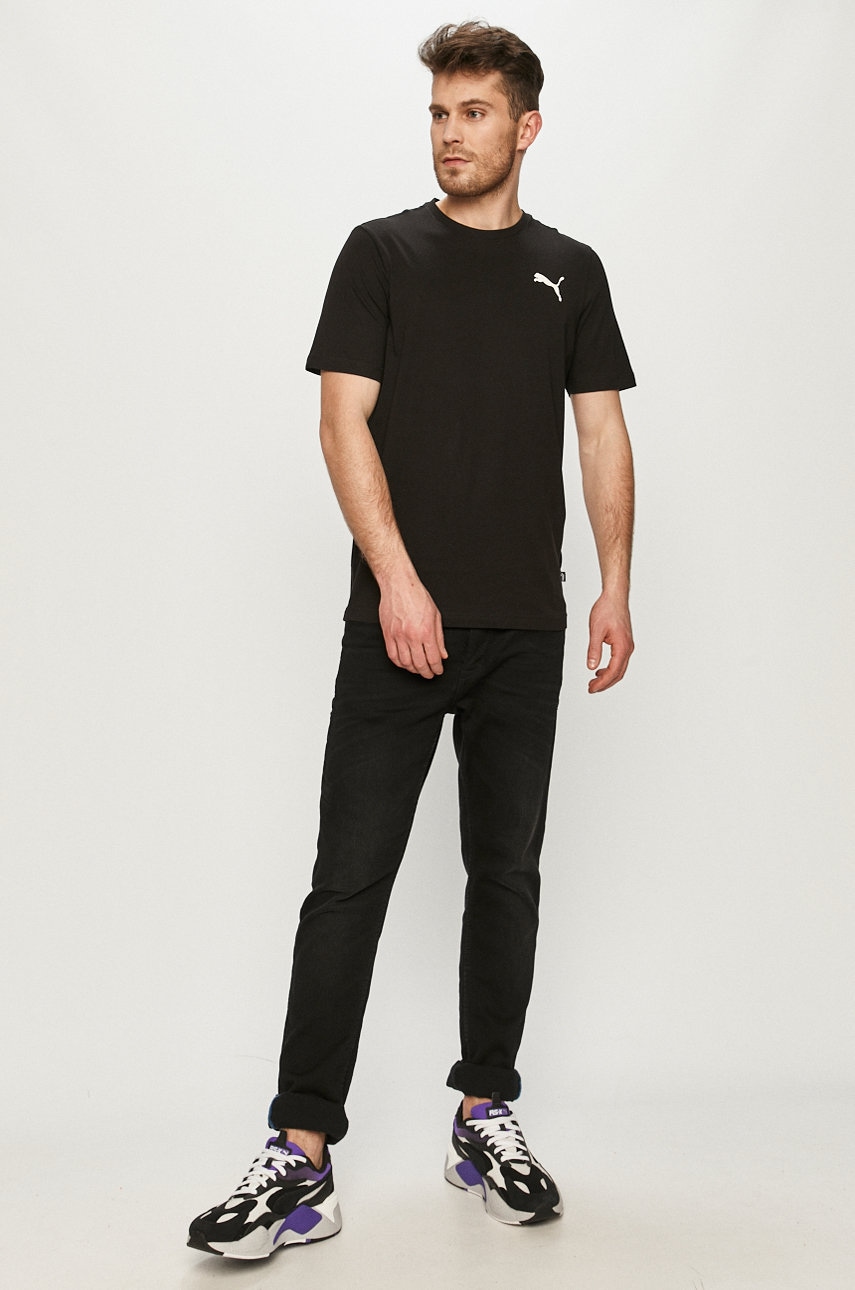 Puma tricou din bumbac bărbați, culoarea negru, uni 586668