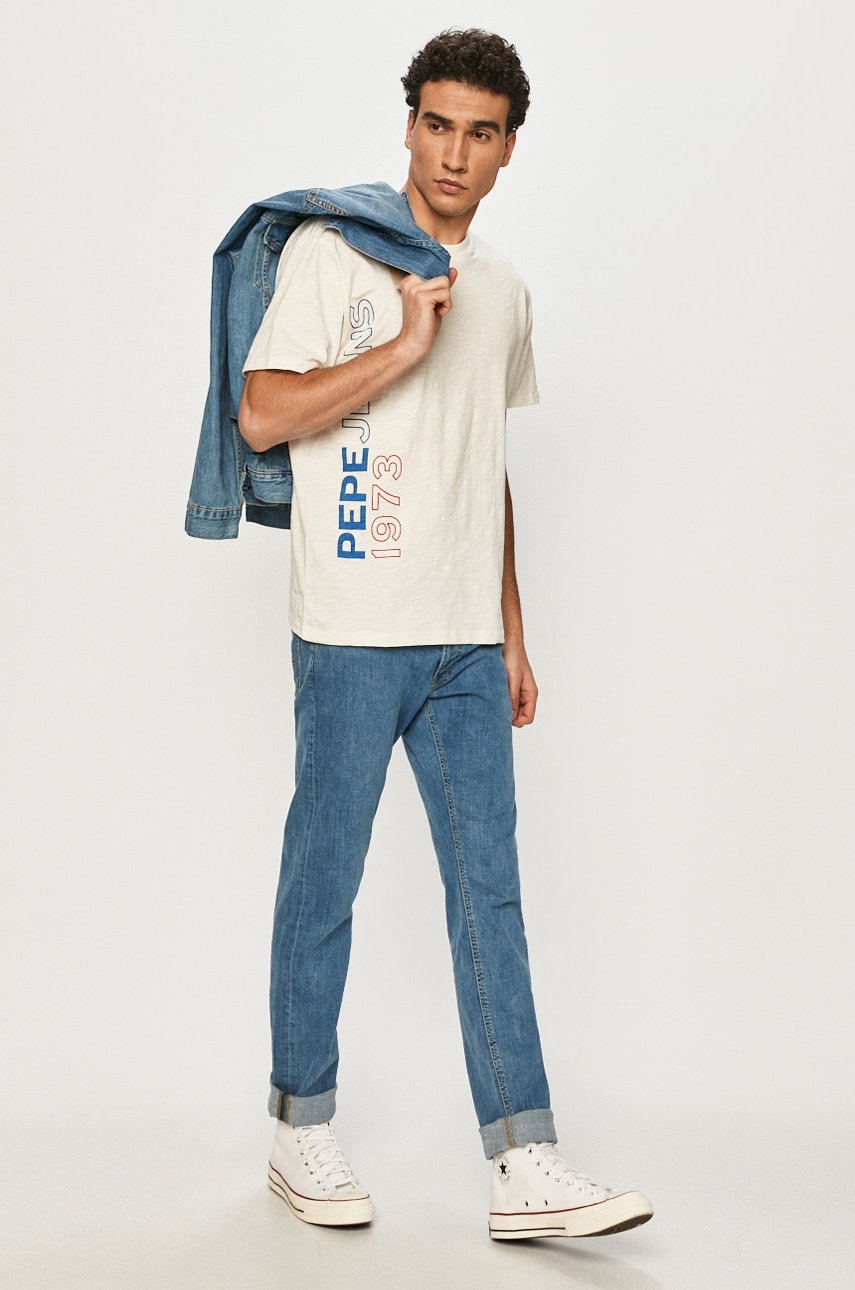 

Футболка Pepe Jeans цвет кремовый с принтом