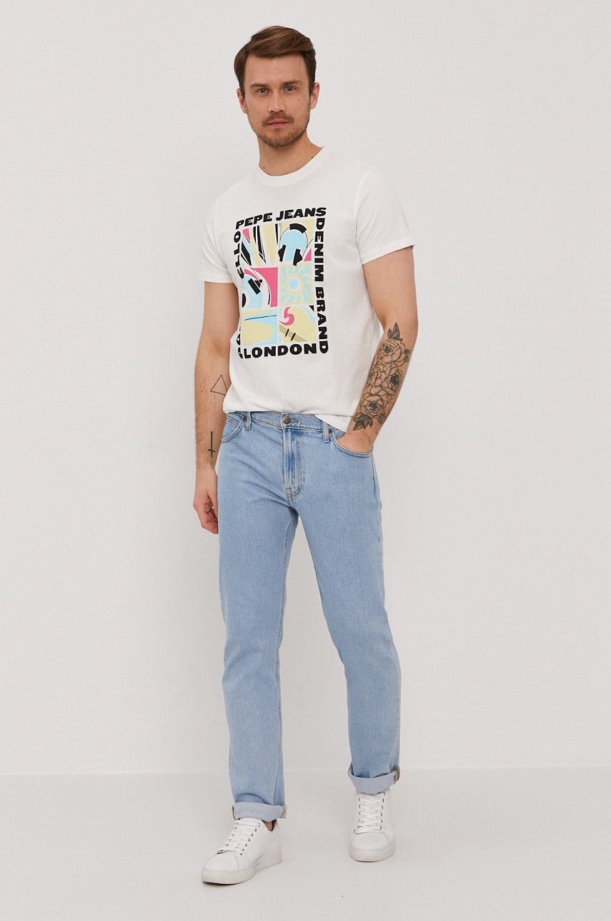 

Футболка Pepe Jeans Mac чоловіча колір білий з принтом