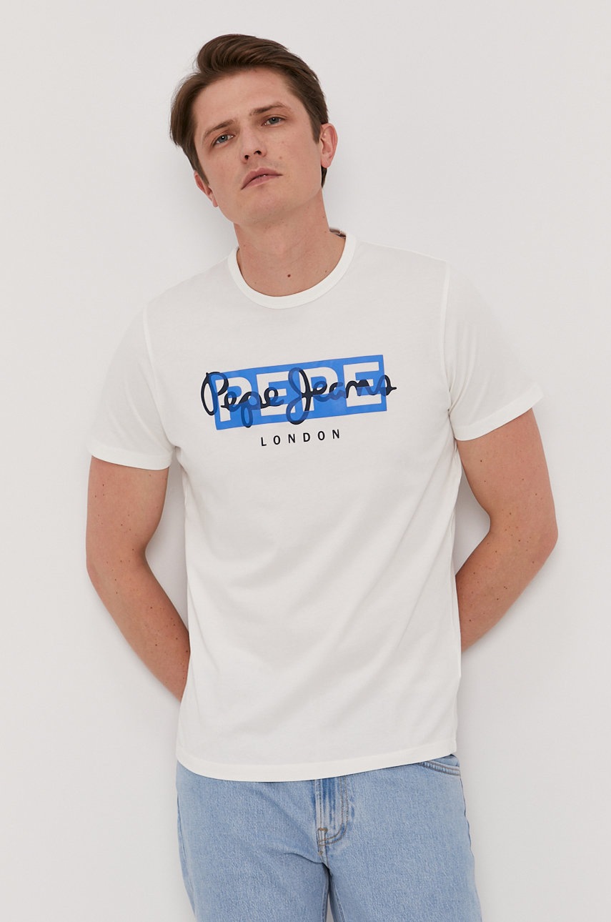 

Футболка Pepe Jeans Godric мужская цвет белый с принтом