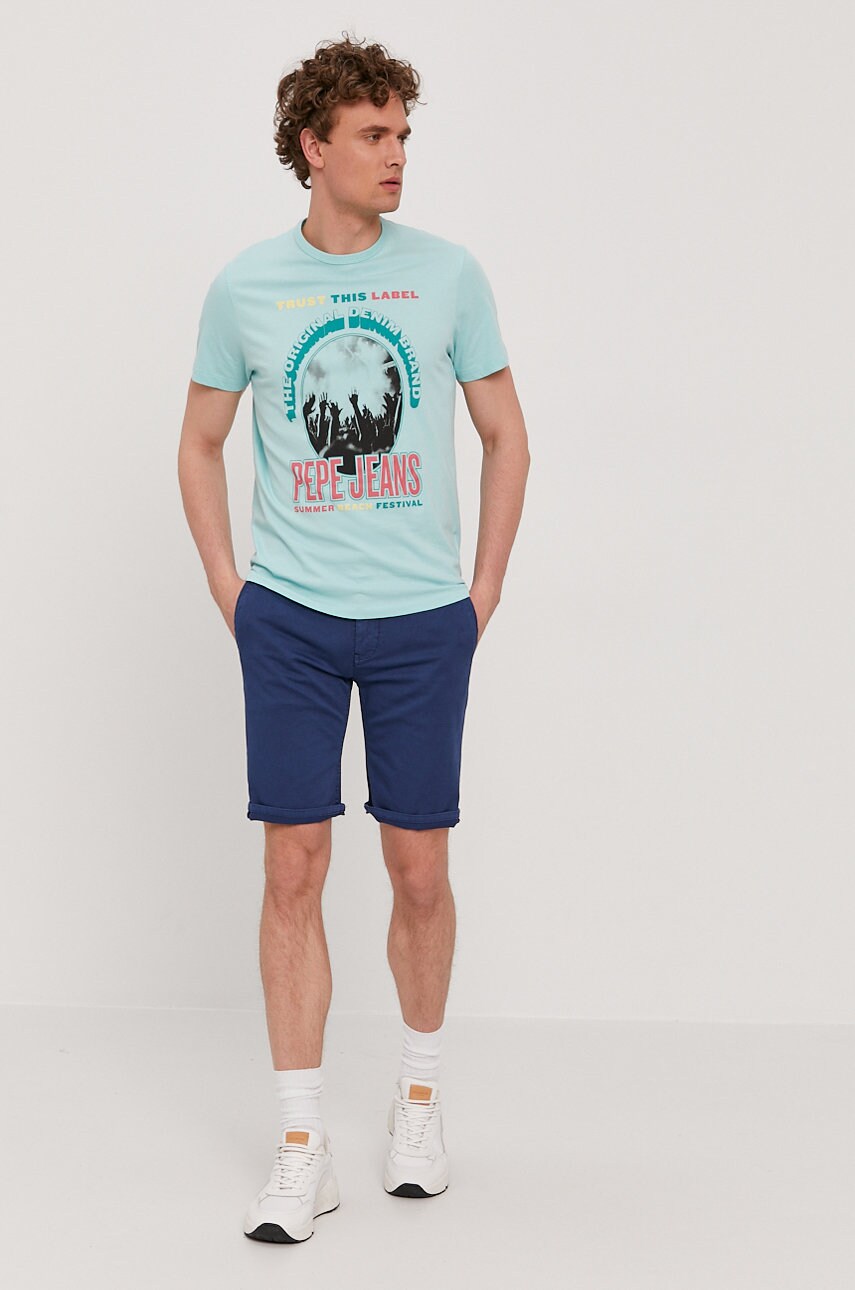 

Футболка Pepe Jeans Matt мужская цвет бирюзовый с принтом