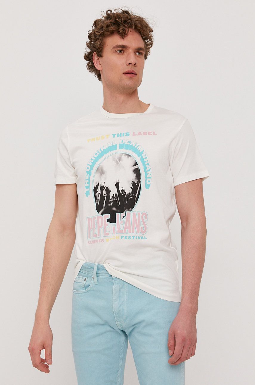 Pepe Jeans Tricou Matt bărbați, culoarea alb, cu imprimeu answear imagine noua