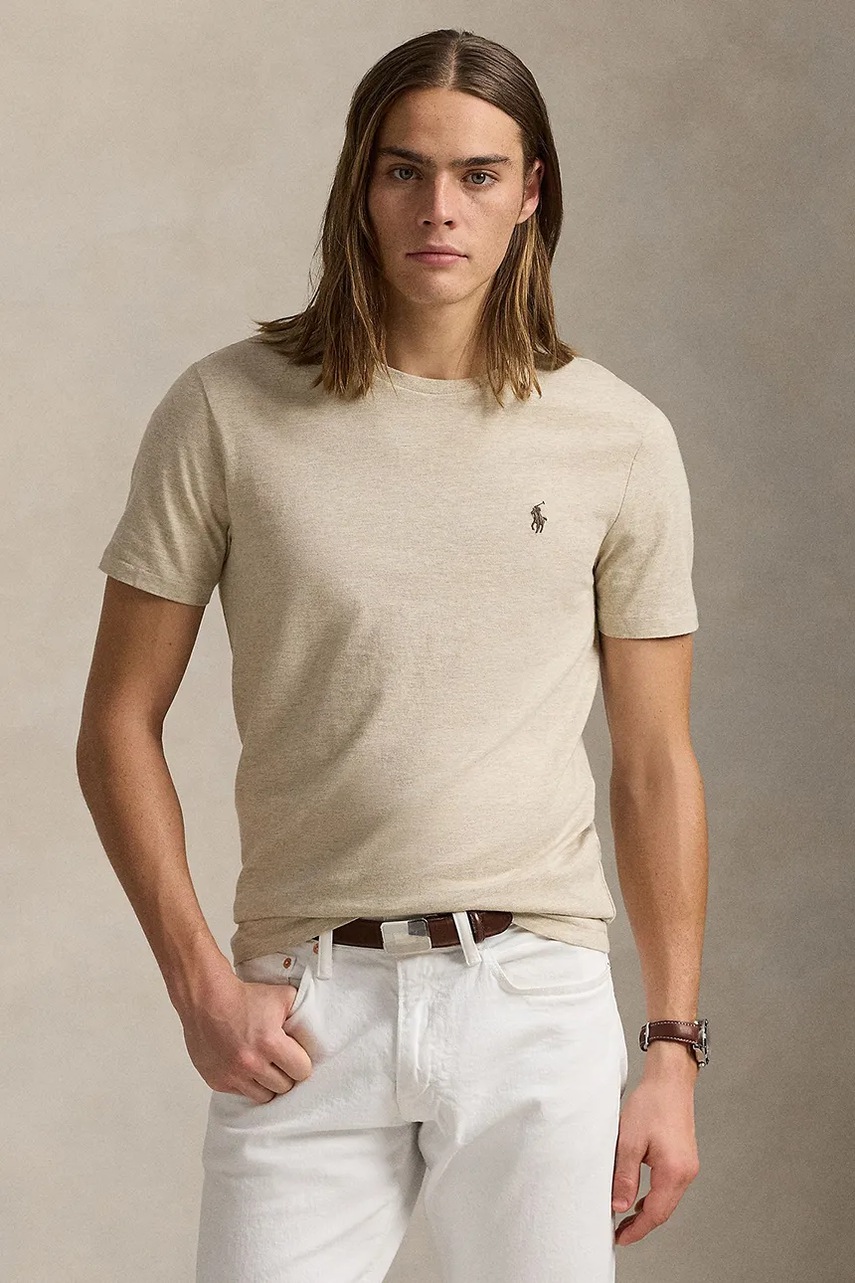 Polo Ralph Lauren T-shirt 710671438203 męski kolor beżowy gładki