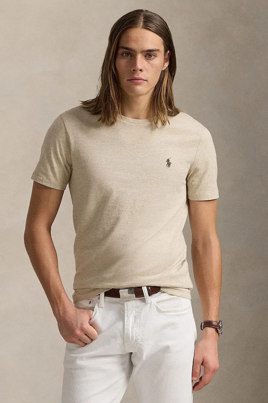 Polo Ralph Lauren T-shirt 710671438203 męski kolor beżowy gładki