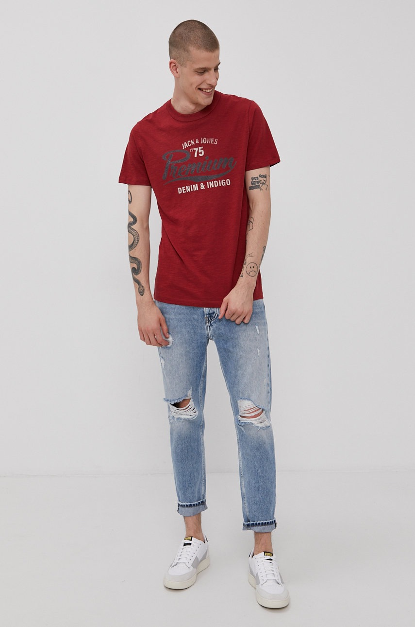

Футболка Premium by Jack&Jones чоловіча колір червоний з принтом