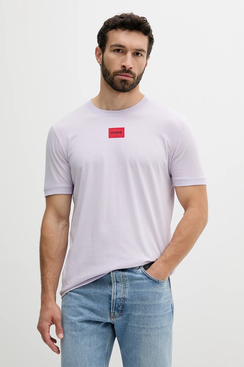 HUGO tricou din bumbac culoarea gri, cu imprimeu, 50447978