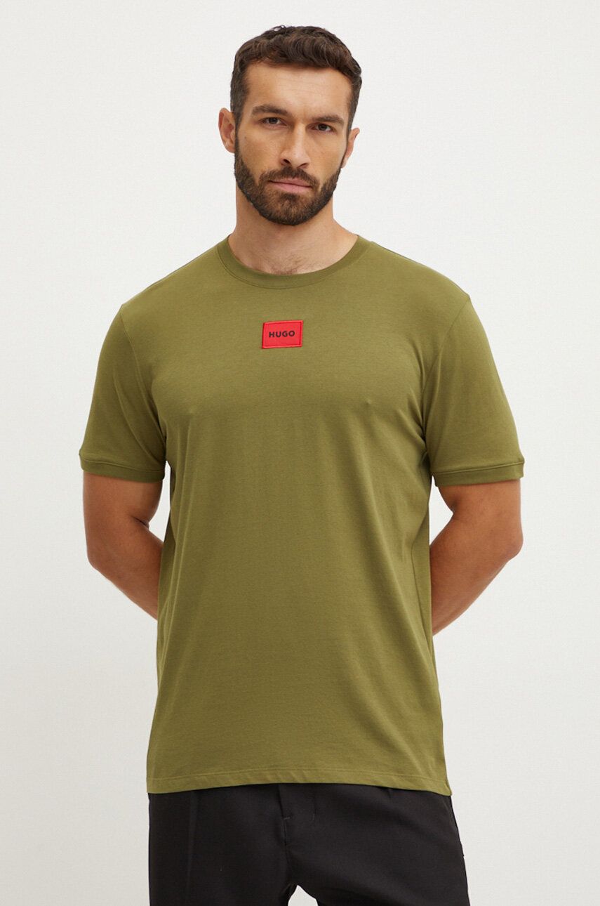 HUGO tricou din bumbac barbati, culoarea verde, cu imprimeu, 50447978