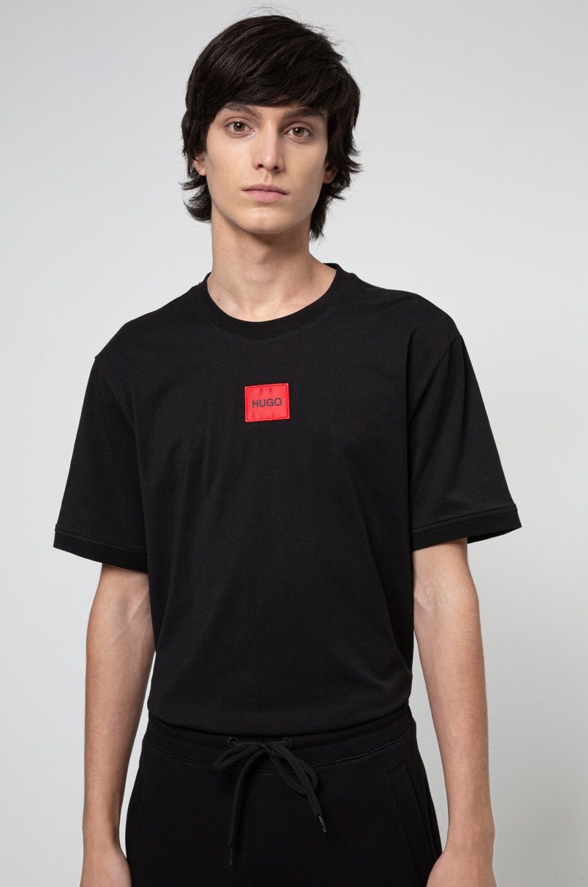 Levně Bavlněné tričko HUGO černá barva, s potiskem, 50447978