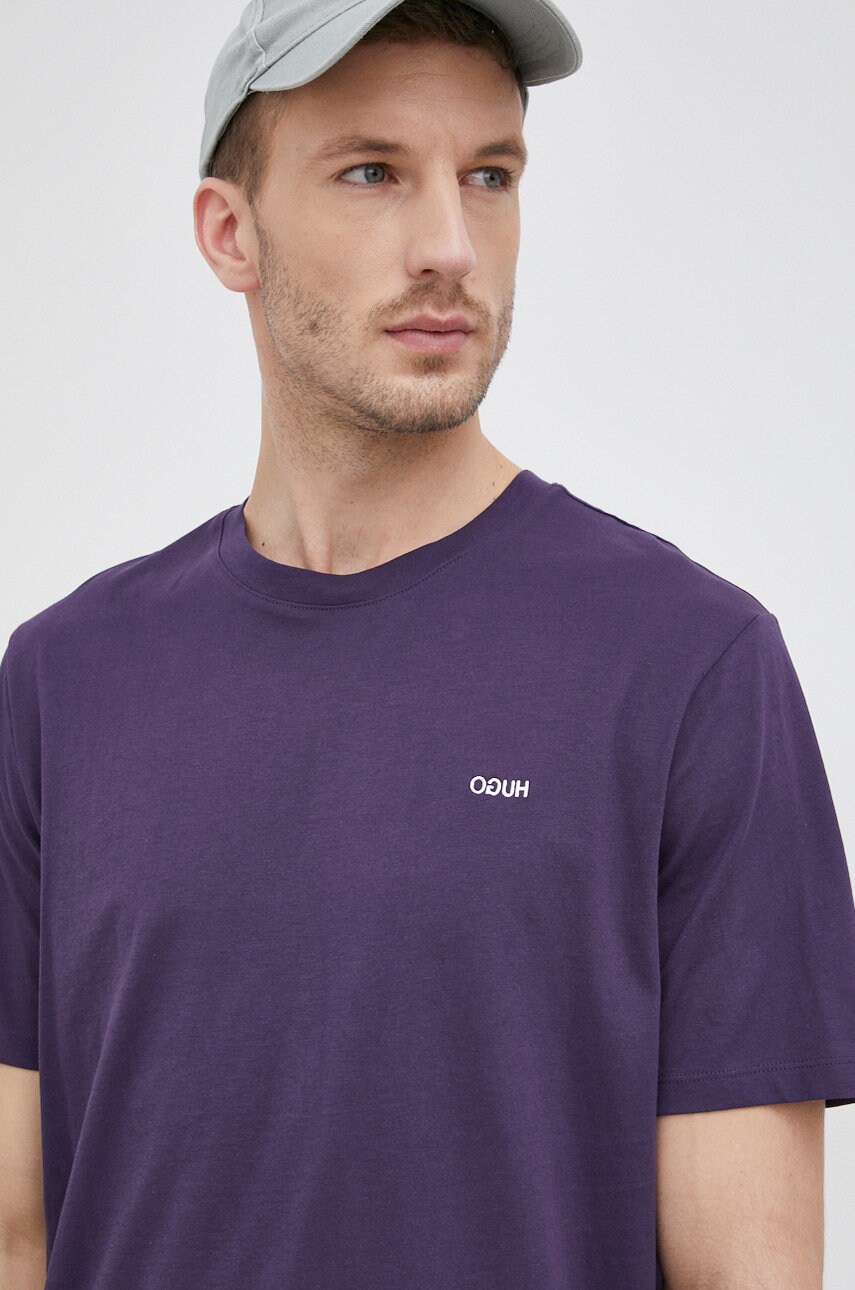 Hugo tricou din bumbac culoarea maro, material neted