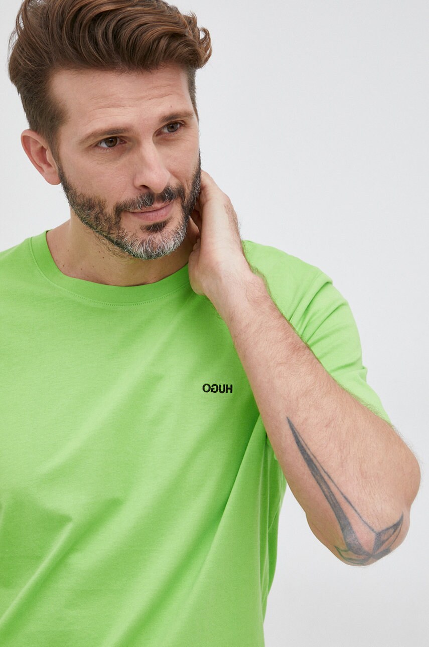 Hugo tricou din bumbac culoarea verde, material neted