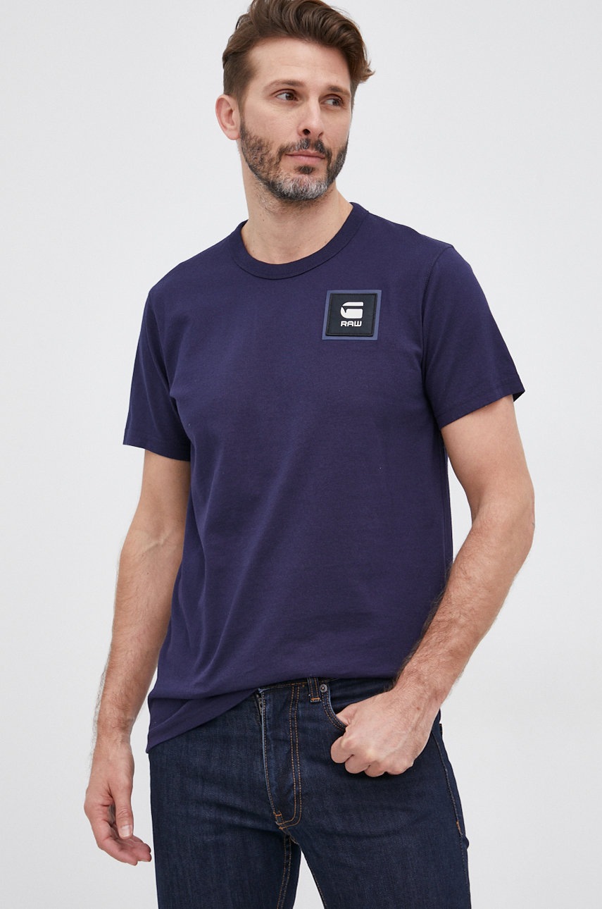 

Памучна тениска G-Star Raw в тъмносиньо с апликация, Тъмносин