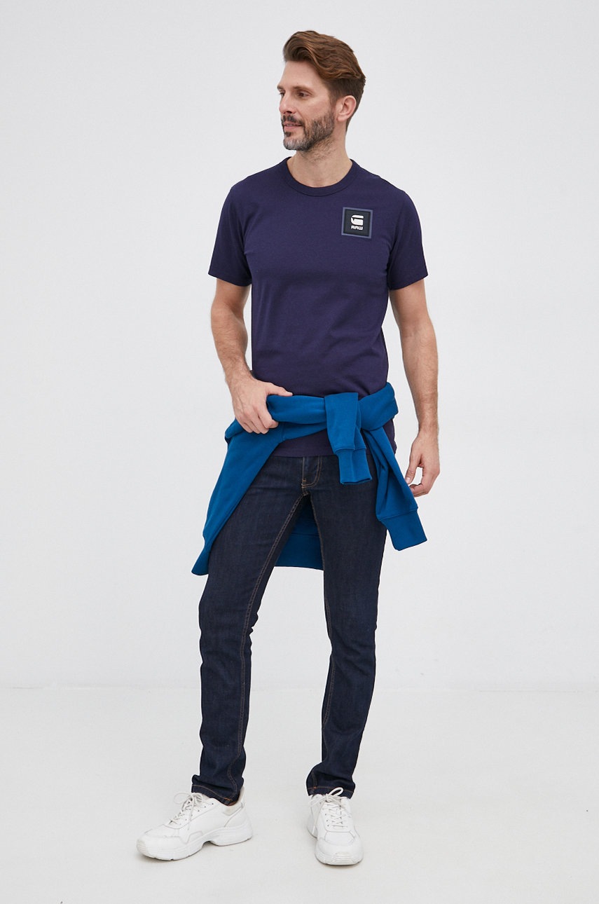 

Бавовняна футболка G-Star Raw колір синій з аплікацією