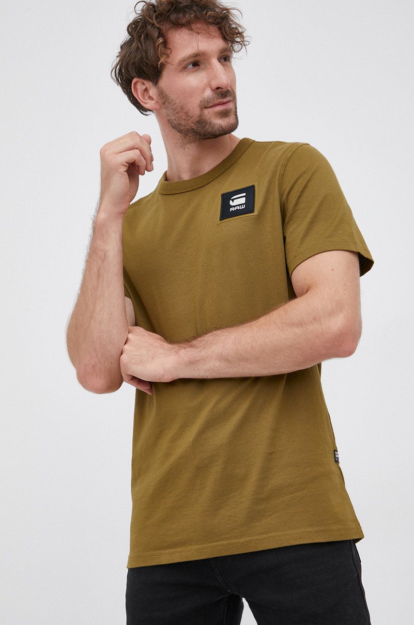 G-Star Raw Tricou din bumbac culoarea verde, cu imprimeu