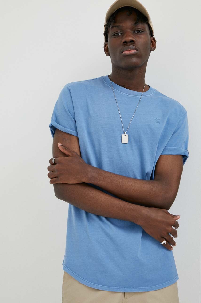 

Памучна тениска G-Star Raw в синьо с изчистен дизайн, Син