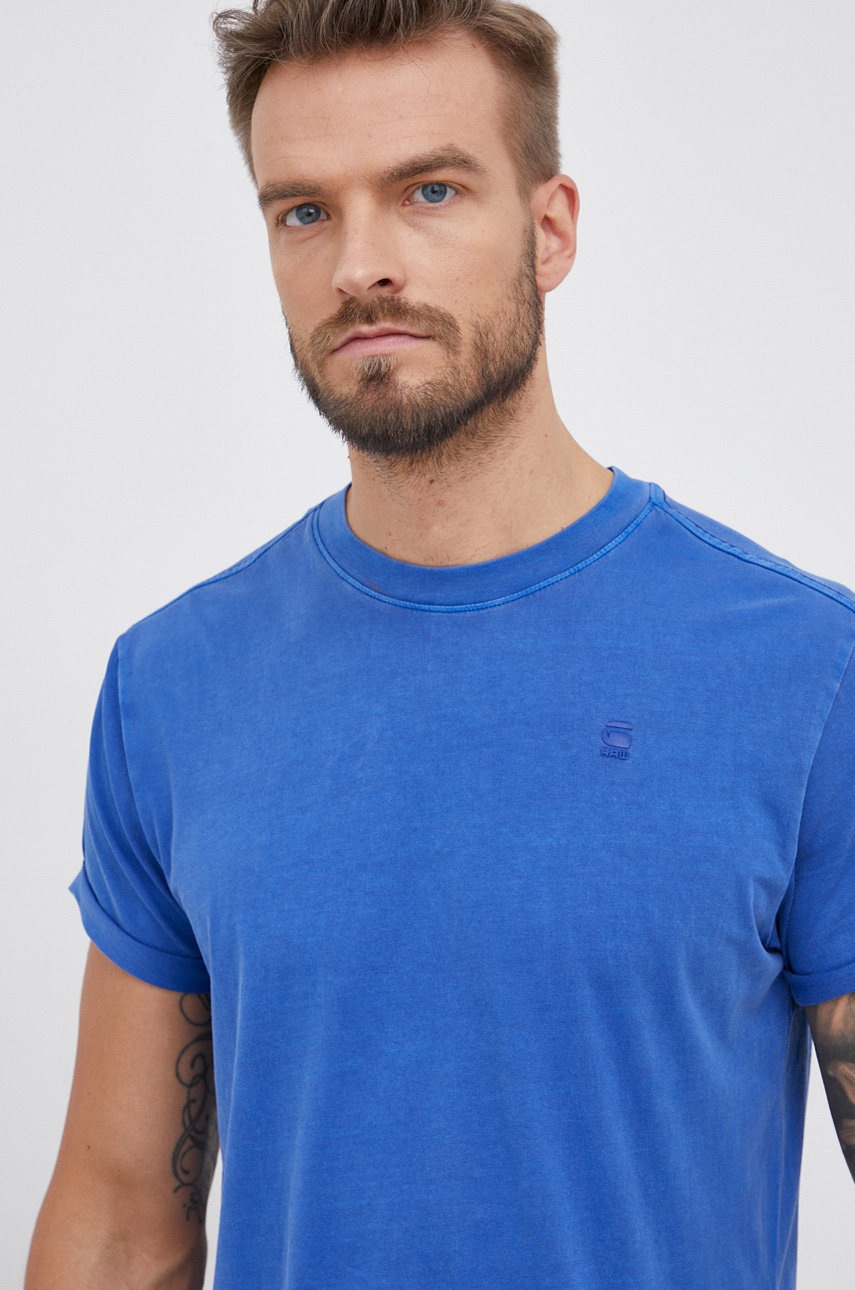 

Памучна тениска G-Star Raw с изчистен дизайн, Син