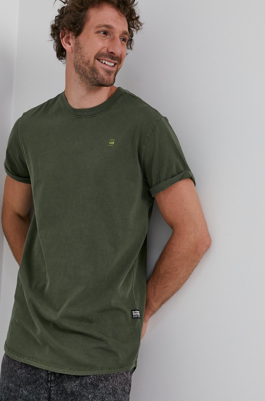 

Памучна тениска G-Star Raw в зелено с изчистен дизайн, Зелен