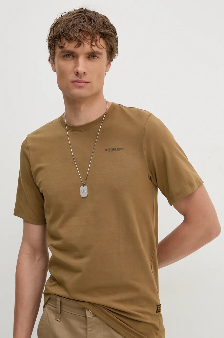 G-Star Raw tricou barbati, culoarea maro, neted