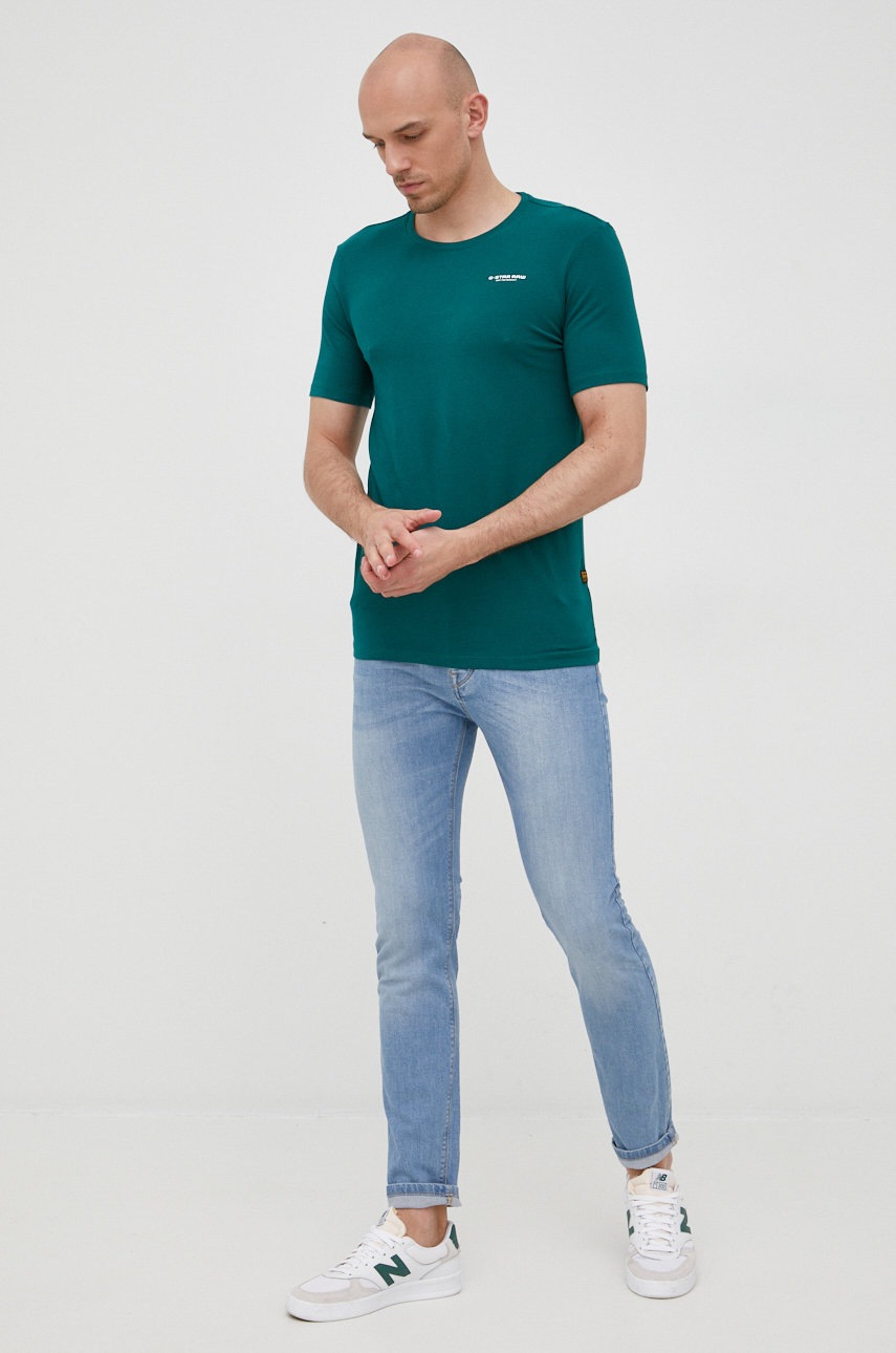

Футболка G-Star Raw мужской цвет зелёный однотонный