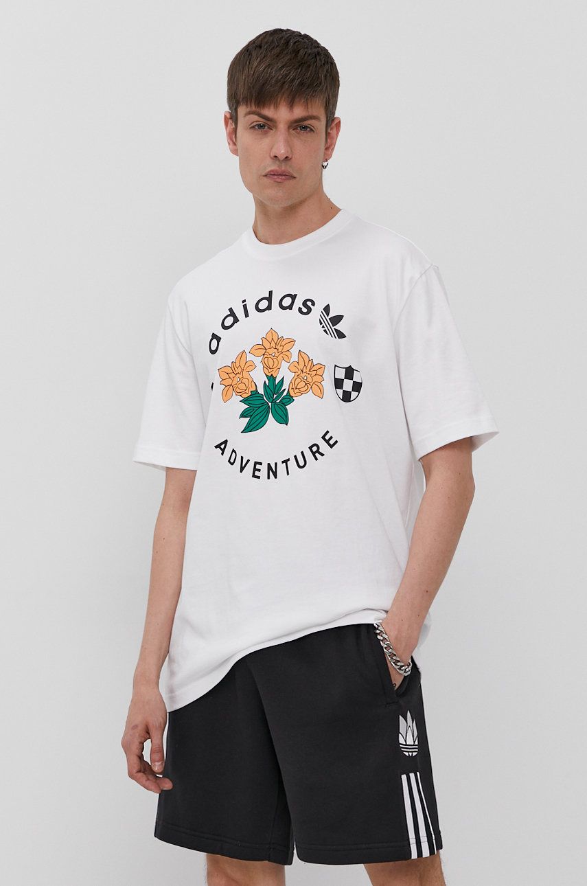 Adidas Originals Tricou GN2371 bărbați, culoarea alb, cu imprimeu