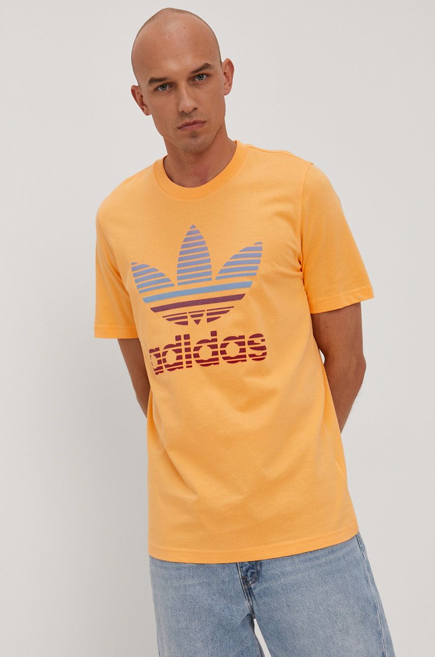 Adidas Originals Tricou barbati culoarea portocaliu cu imprimeu